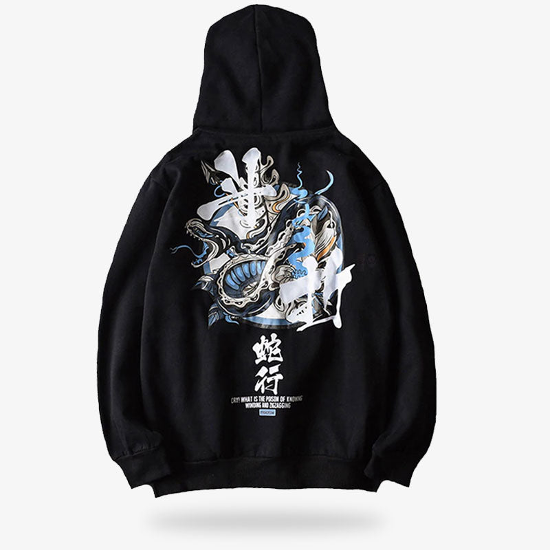 Ce sweat Japon homme est imprimé d'un style tatouage Irezumi représentant un serpent Hebi