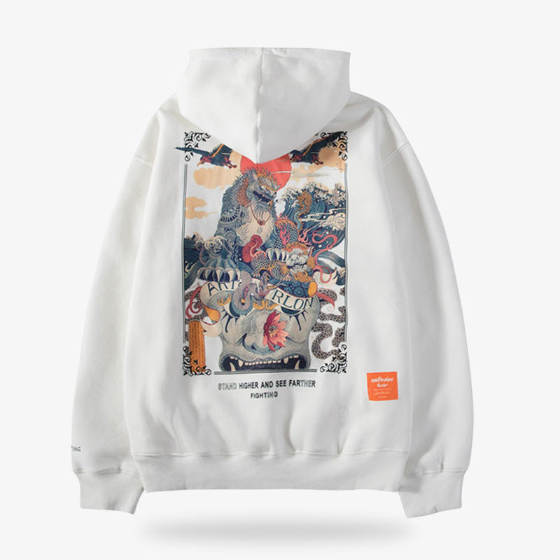 Splendide sweat motif japonais homme de couleur blanc avec des motifs japonais dans le dos