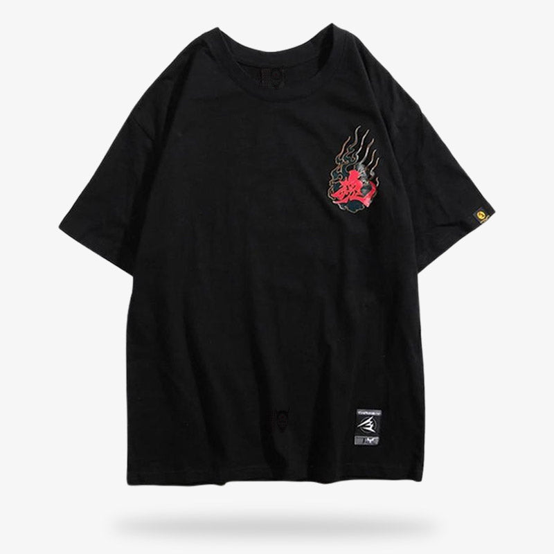 Cet habit japonais pour homme et pour femme est un t-shirt demon oni noir avec un motif japonais imprimé
