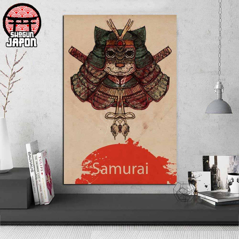 tableau-chat-japonais-samurai