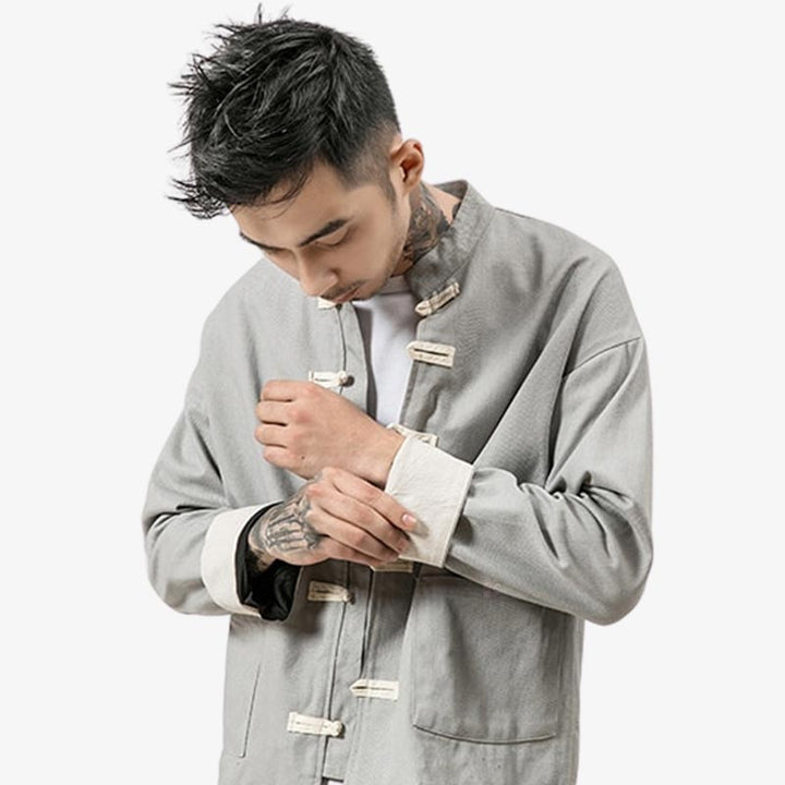 Blazer Homme Style Japonais - Veste Décontractée Col Montant, Manches Longues, Pour Printemps/automne